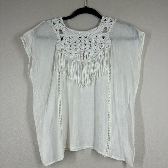 Ulla Johnson Tops - Ulla Johnson Alaro Cotton Knotted Fringe Boho Blouse Top Off White Size 8